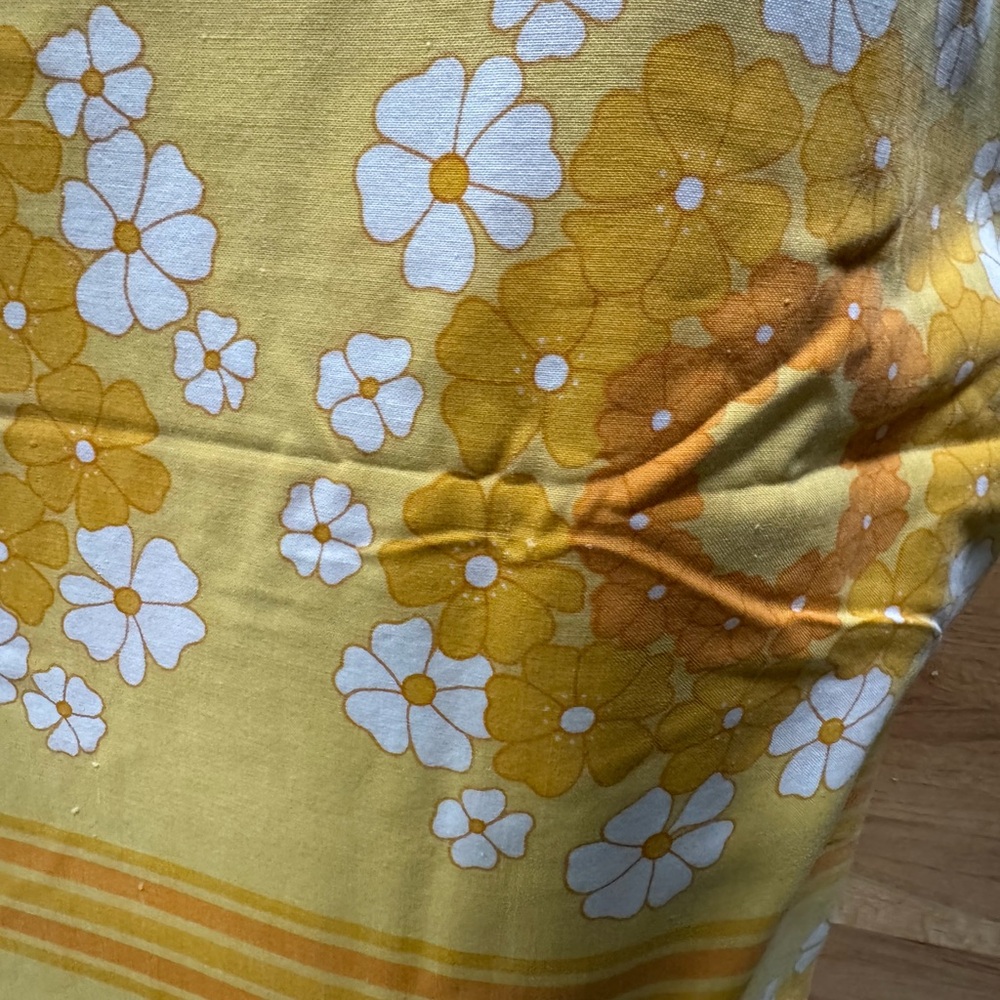 Vtg JC Penney Flat Fitted Pillowcase Duvet Twin Yellow Goldenrod Stripes 70s - Picture 14 of 16